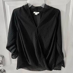 Helmut Lang Black Long Sleeve Sheer Faux Wrap Blouse size Small